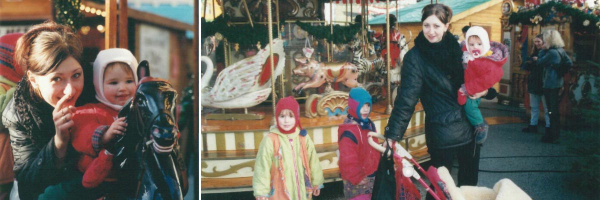 Kasia mit ihren Gastkindern auf dem Weihnachtsmarkt